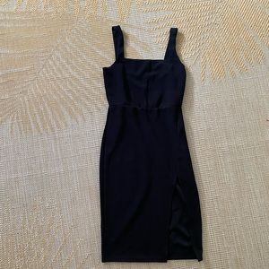 Square neck high slit body con dress